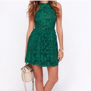 Lulu's Emerald Green Lace Halter Mini Dress